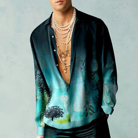 3D Printing Men's Long-sleeved Shirt Loose Casual Shirt-Bengold Cozll?gbjzçection laxjh